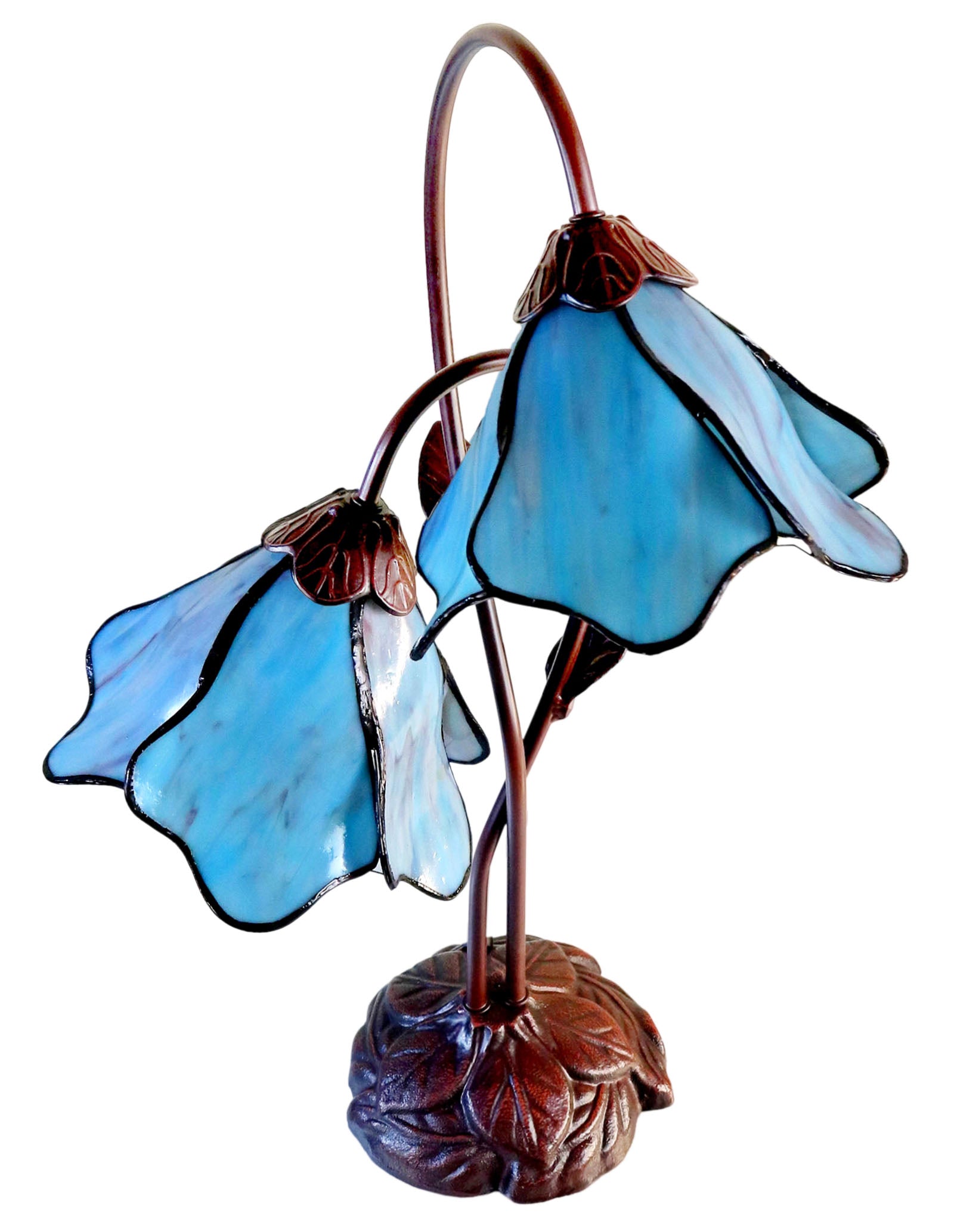 Double Lamp shade Flower  Water Lily Style Tiffany Table Lamp*Aqua Blue-Purple-Green