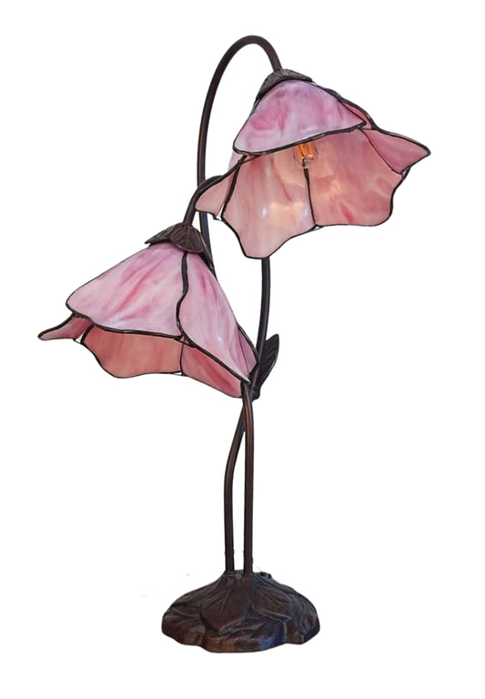 Double Lamp shade Flower Pink Water Lily Style Tiffany Table Lamp