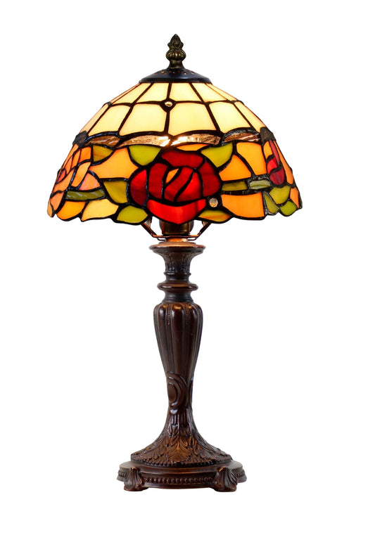 10“ Red Rose Tiffany Style Table Lamp – Handcrafted Stained Glass