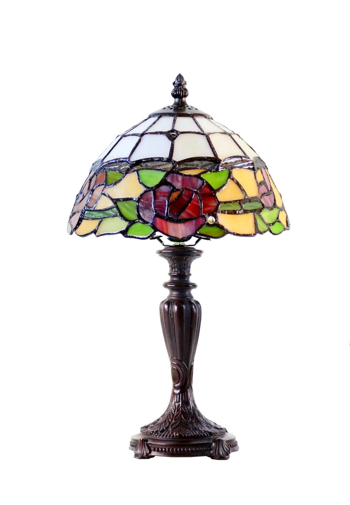 10“ Red Rose Tiffany Style Table Lamp – Handcrafted Stained Glass