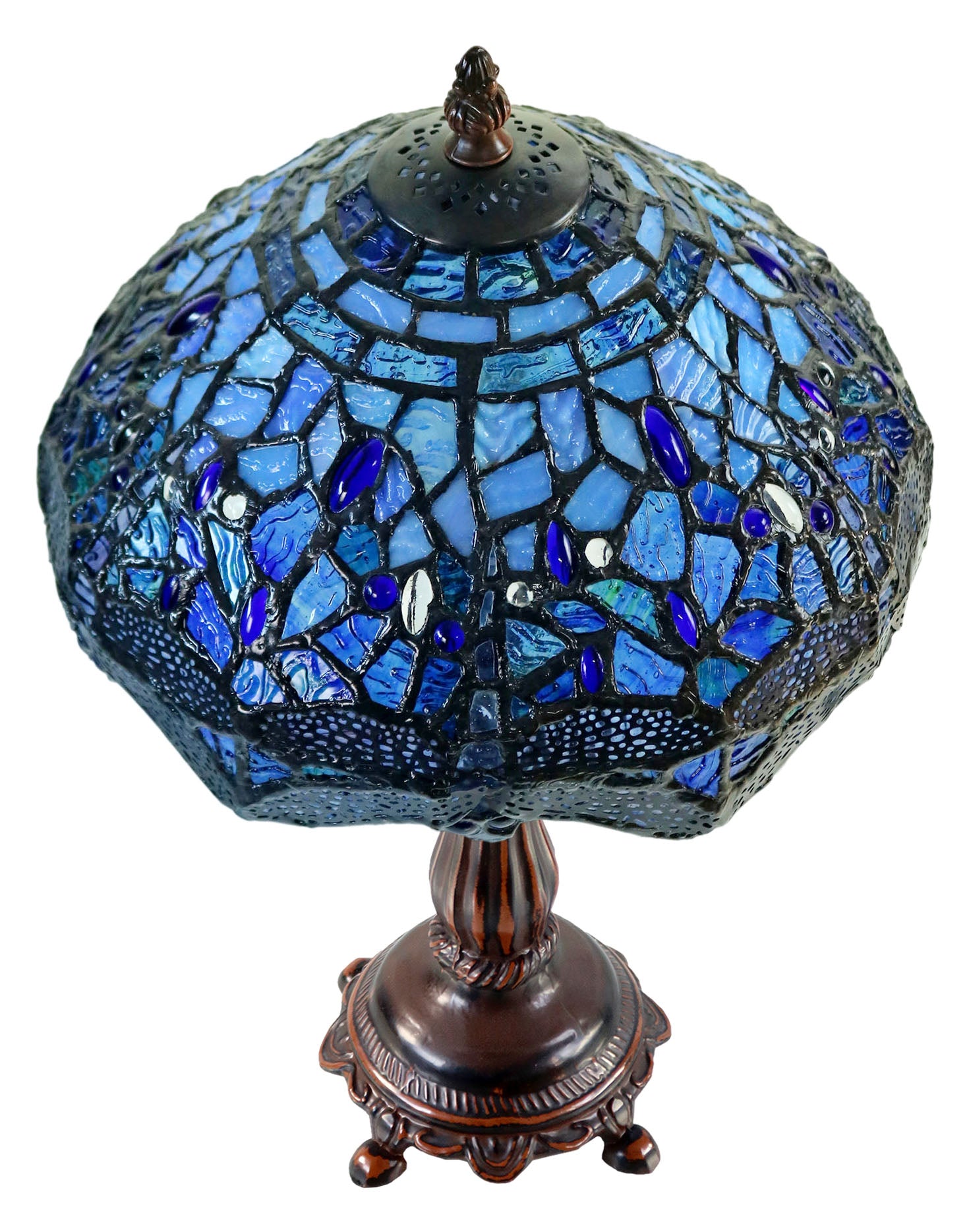 10" Traditional Blue Dragonfly Tiffany Bedside Lamp