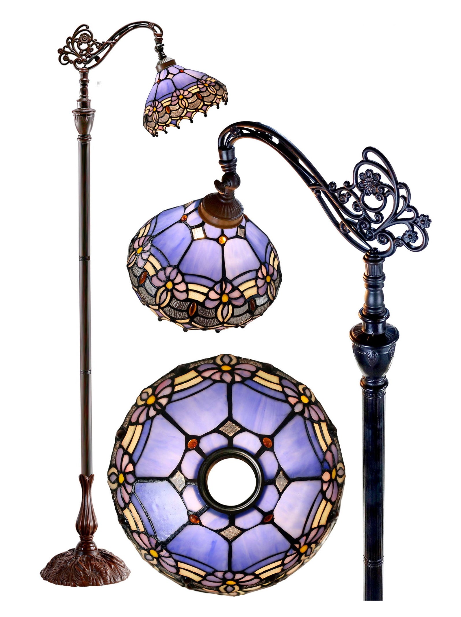 Waratah Style Leadlight Stained Glass Bridge Arm Tiffany  Floor Lamp