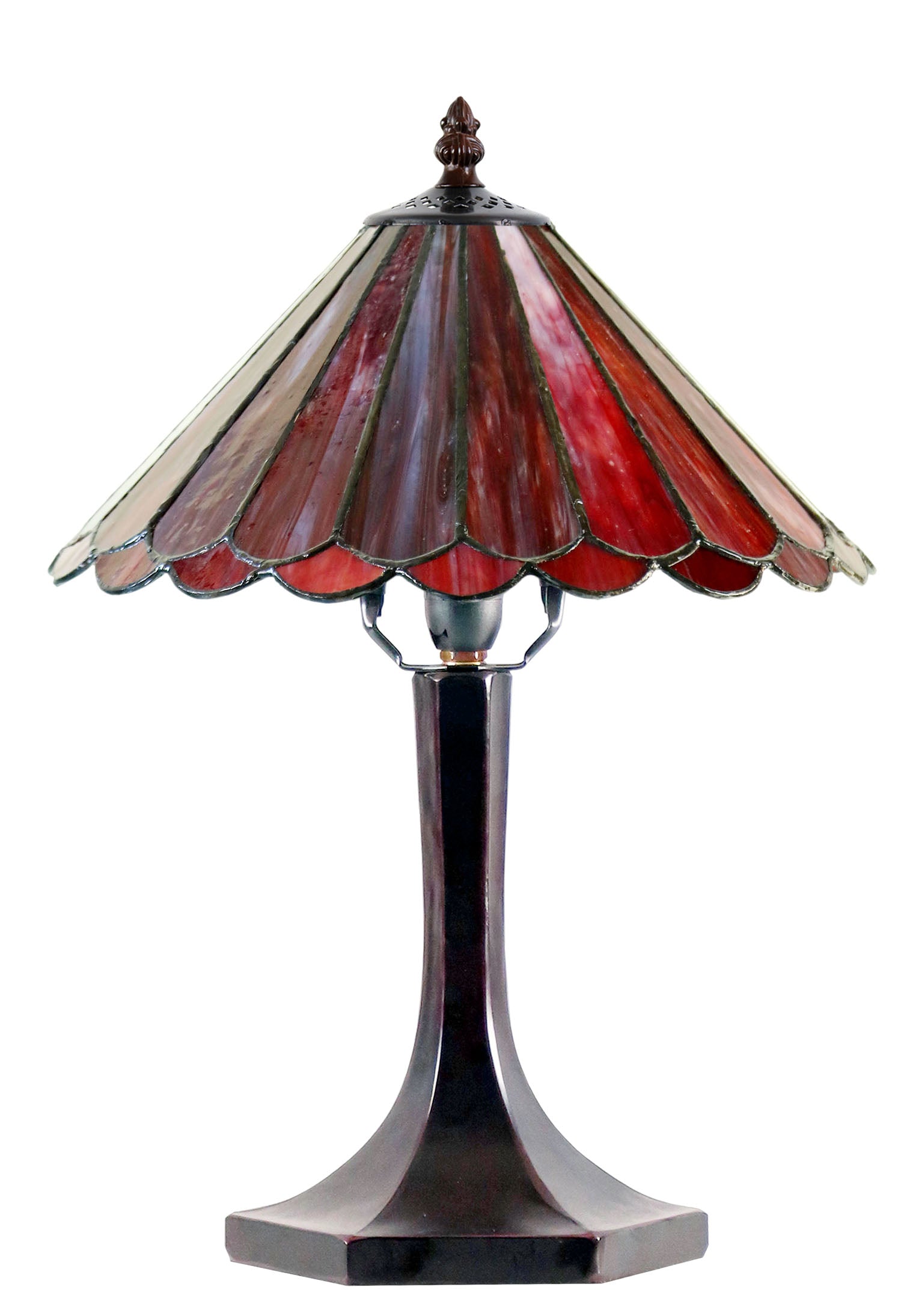 11"  Geometric Tiffany Style Stained Glass Table Lamp*Red