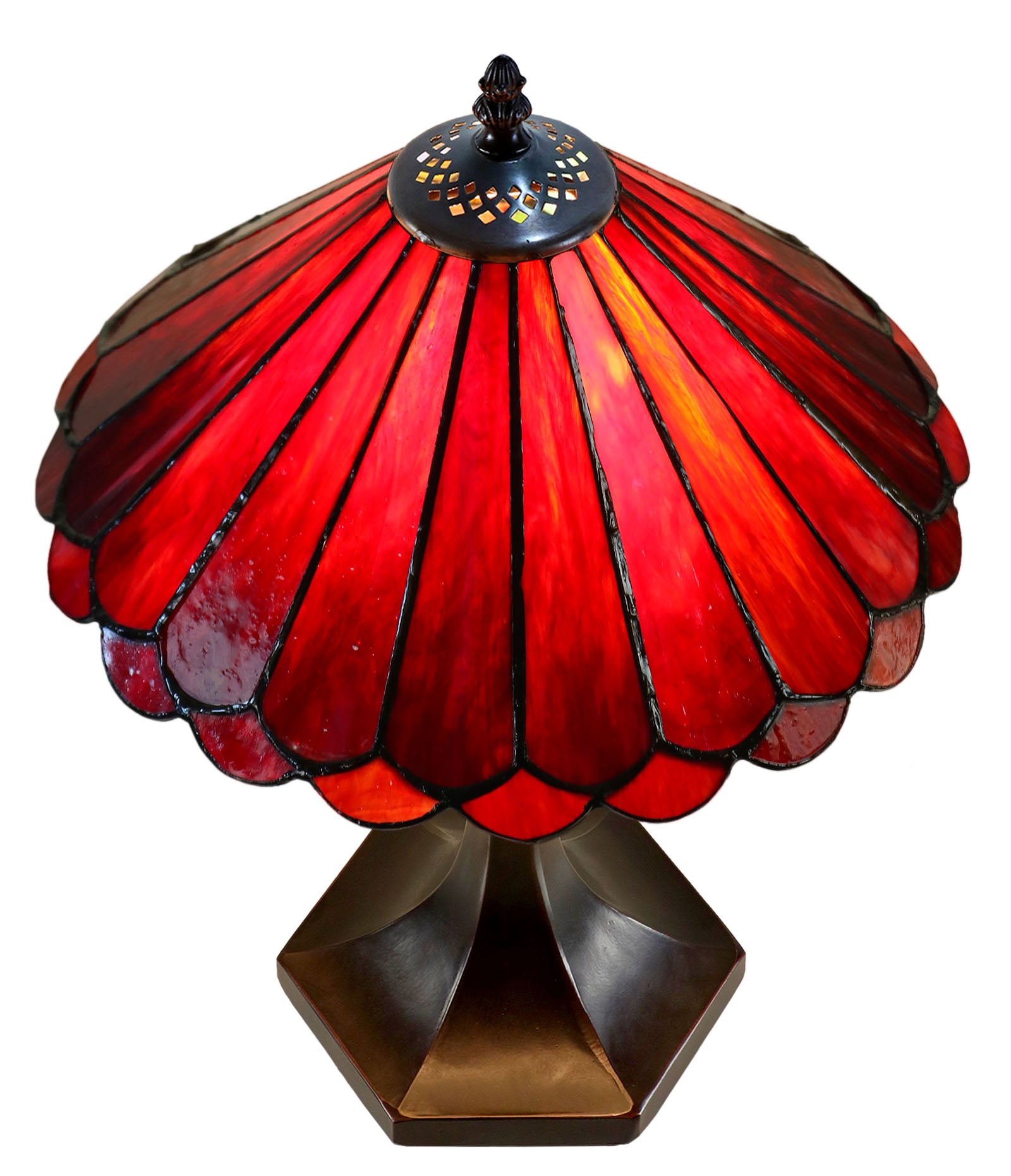 11"  Geometric Tiffany Style Stained Glass Table Lamp*Red