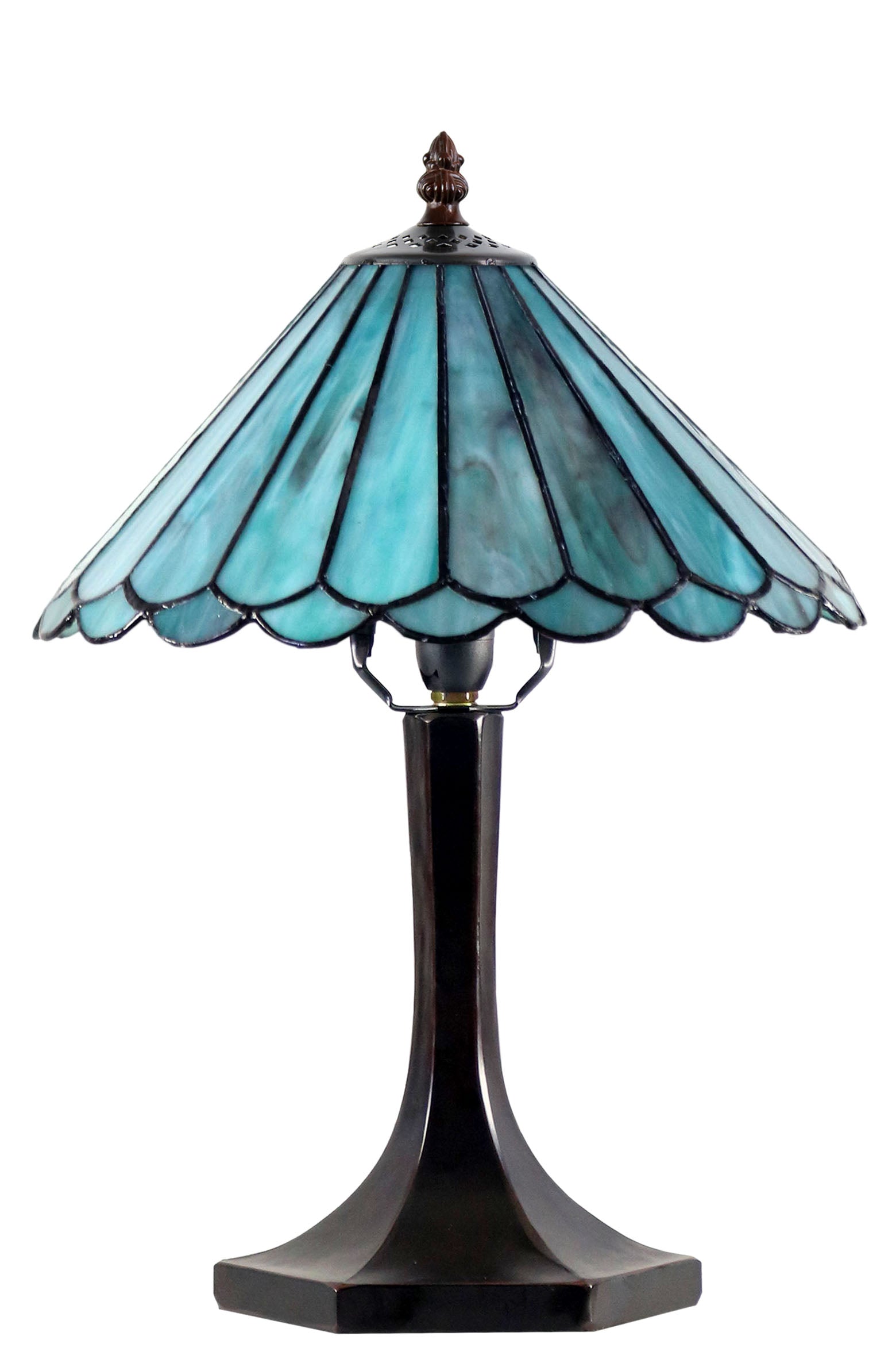 Handcrafted Tiffany Style Table Lamp – Unique Aqua Green Stained Glass Shade with Antique Bronze Base