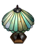 Handcrafted Tiffany Style Table Lamp – Unique Aqua Green Stained Glass Shade with Antique Bronze Base