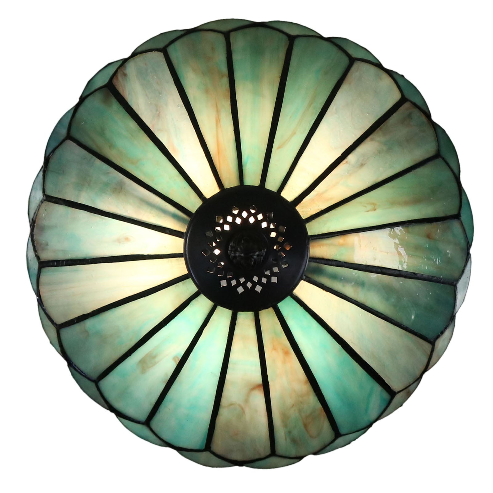Handcrafted Tiffany Style Table Lamp – Unique Aqua Green Stained Glass Shade with Antique Bronze Base