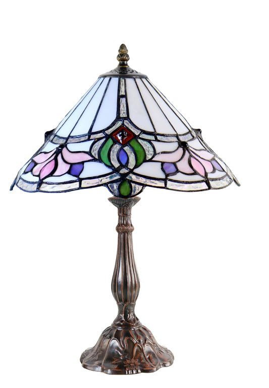 12" Art Nouveau Floral Stained Glass Tiffany Bedside Lamp