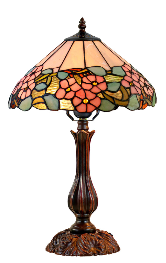12" Classic Tiffany-Style Pink Dogwood Table Bedside Lamp