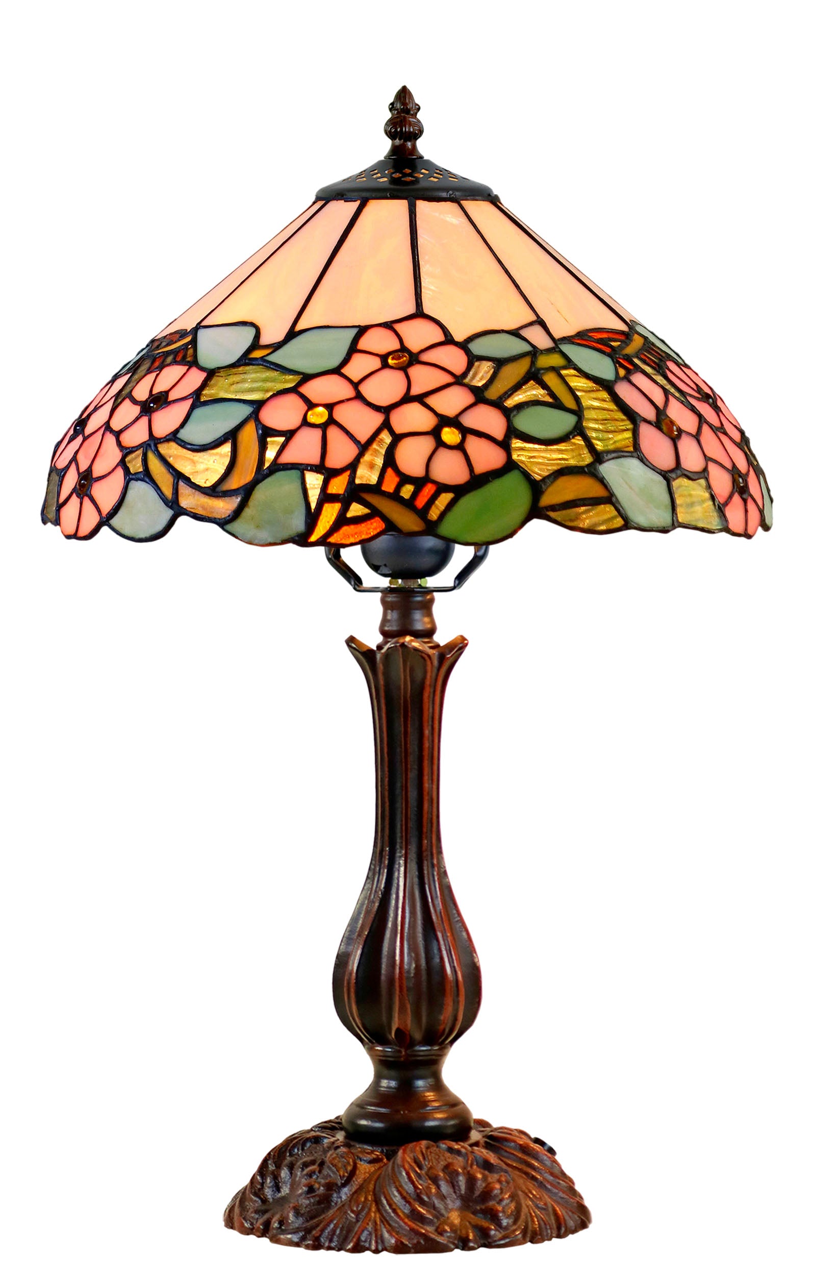 12" Classic Tiffany-Style Pink Dogwood Table Bedside Lamp
