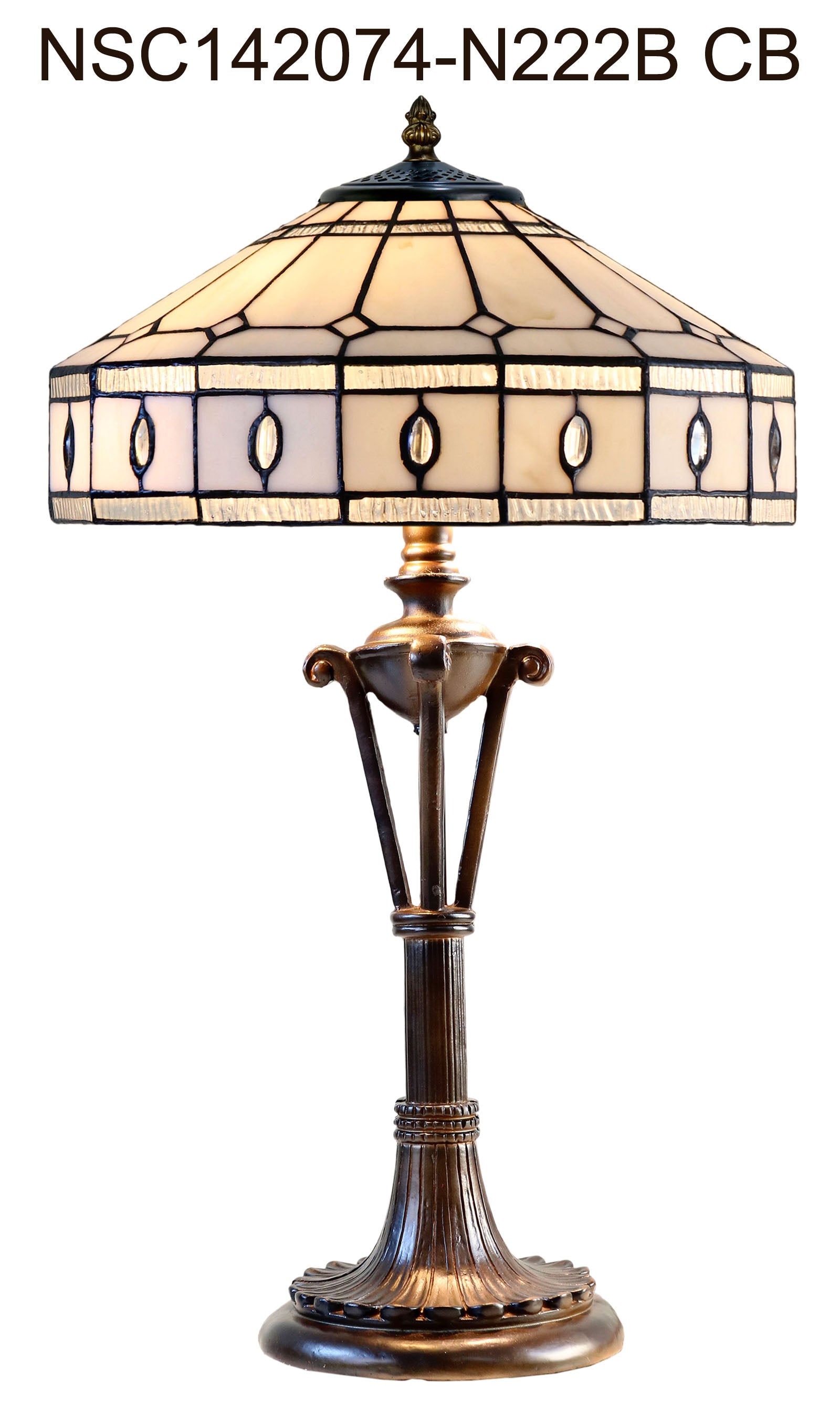Large Art Deco Geometric Tiffany Table Lamp with Antique style Base