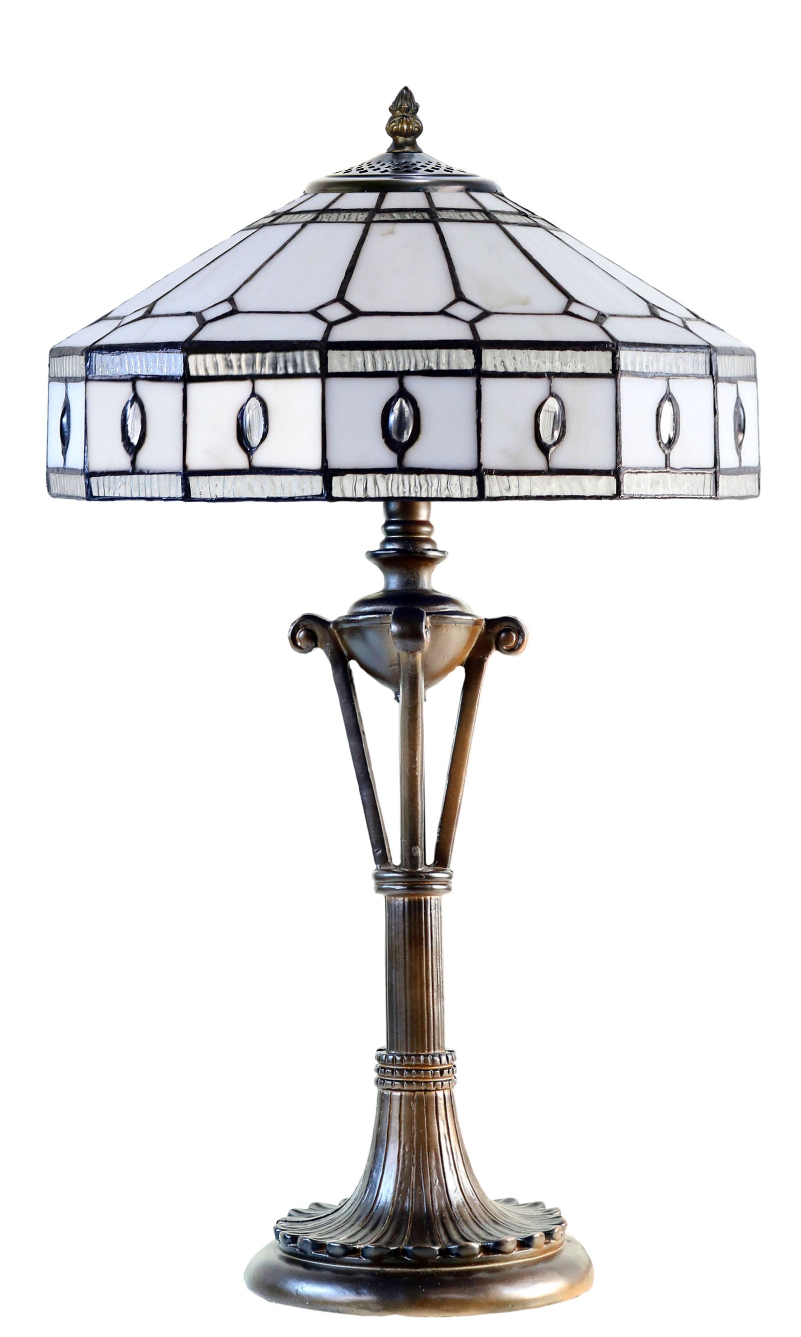 Large Art Deco Geometric Tiffany Table Lamp with Antique style Base