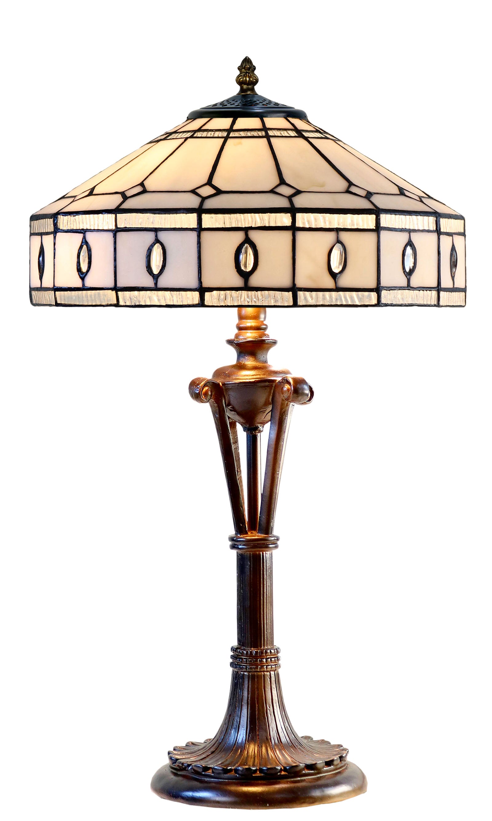 Large Art Deco Geometric Tiffany Table Lamp with Antique style Base
