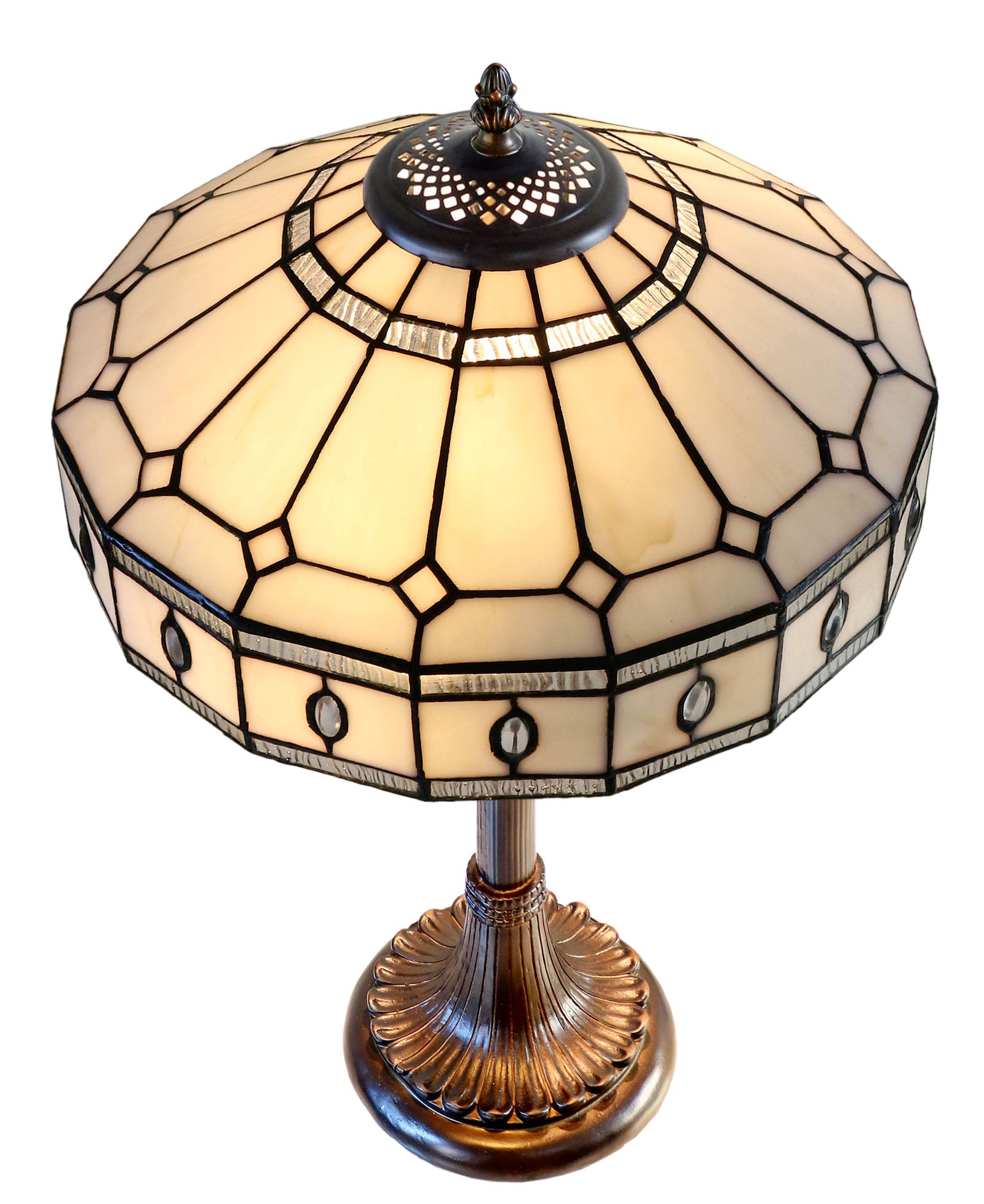 Large Art Deco Geometric Tiffany Table Lamp with Antique style Base