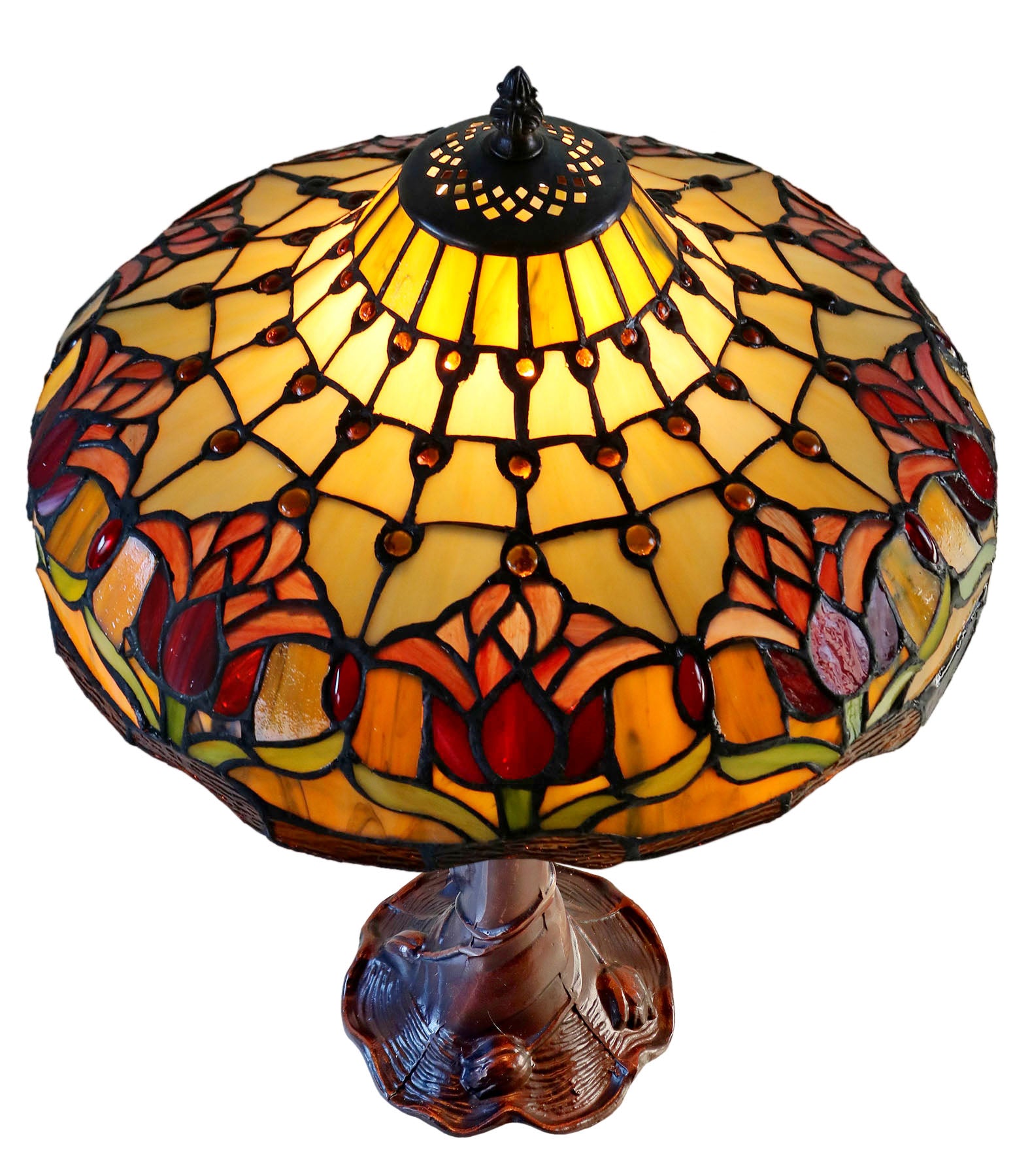 14" Colonial Tulip Style Tiffany Table Lamp