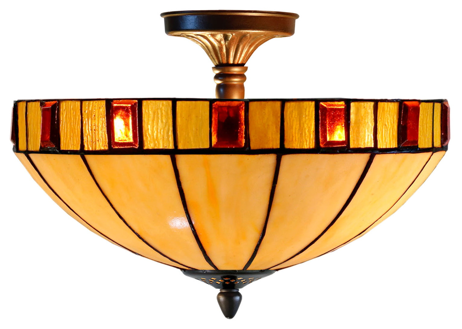 14" Vintage Garnet Glow Tiffany Flush Mount – Perfect for Low Ceilings