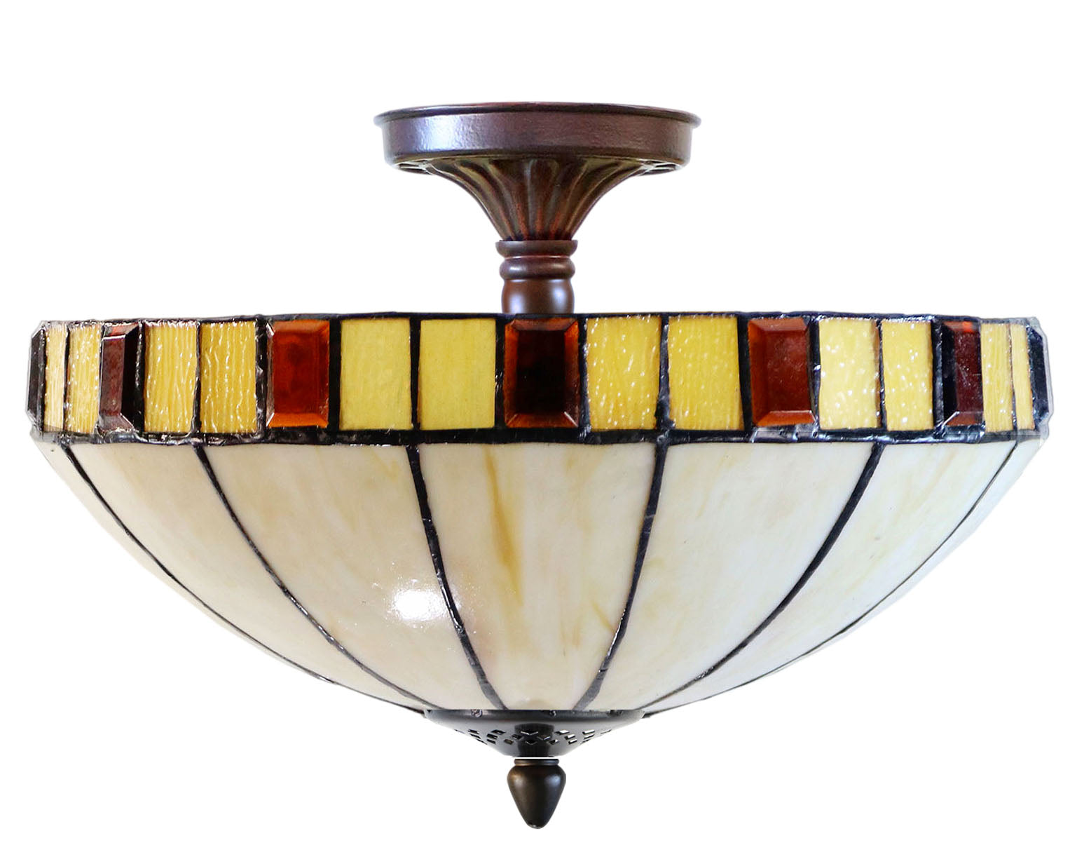 14" Vintage Garnet Glow Tiffany Flush Mount – Perfect for Low Ceilings