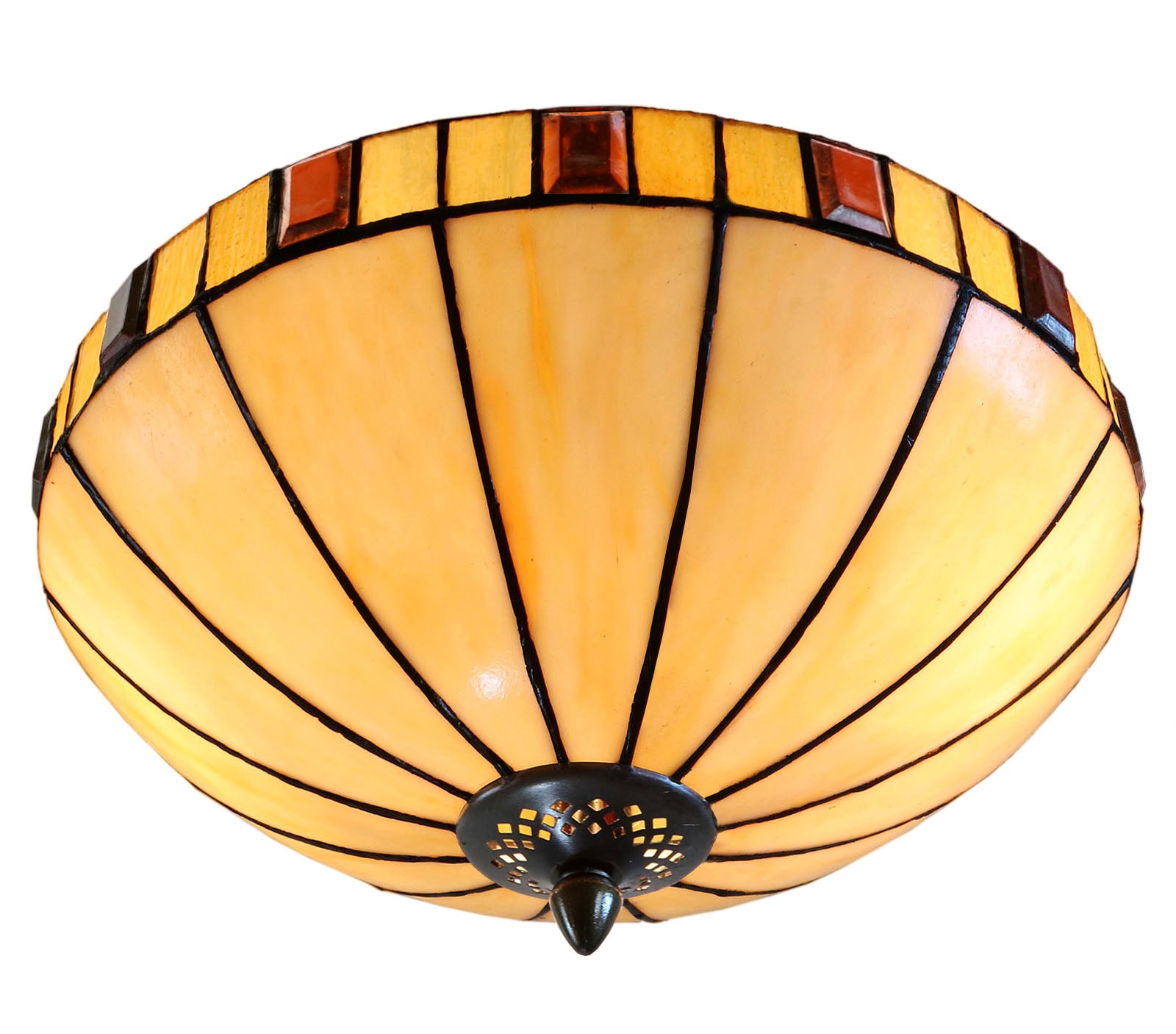 14" Vintage Garnet Glow Tiffany Flush Mount – Perfect for Low Ceilings