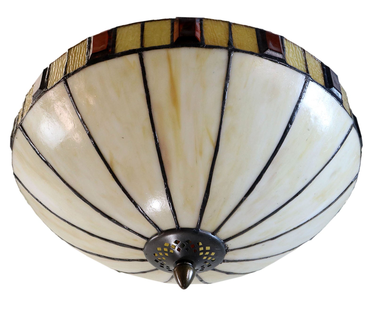 14" Vintage Garnet Glow Tiffany Flush Mount – Perfect for Low Ceilings