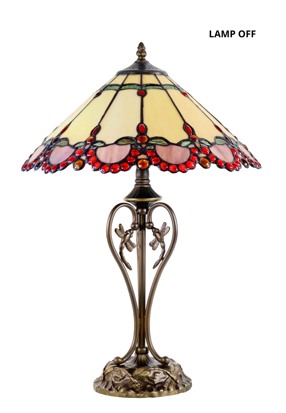 16" Handcrafted Tiffany-style stained glass Table Lamp with with red jewel accents