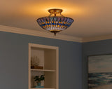 Large 16 inches Blue Tiffany Geometric Semi Flush Mount Ceiling Lights
