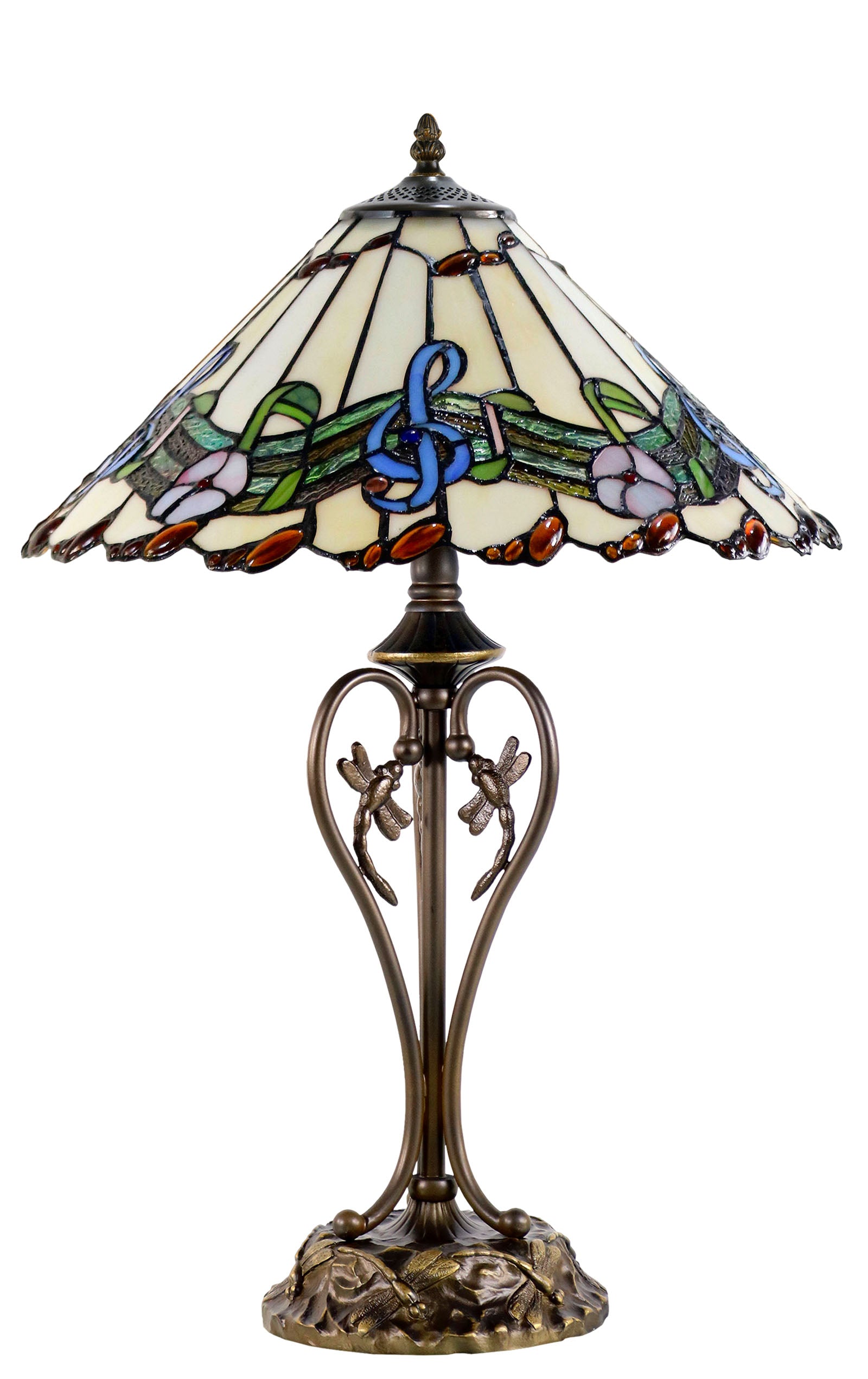 16" Melody and Flower Tiffany Table Lamp with Art Decor Base