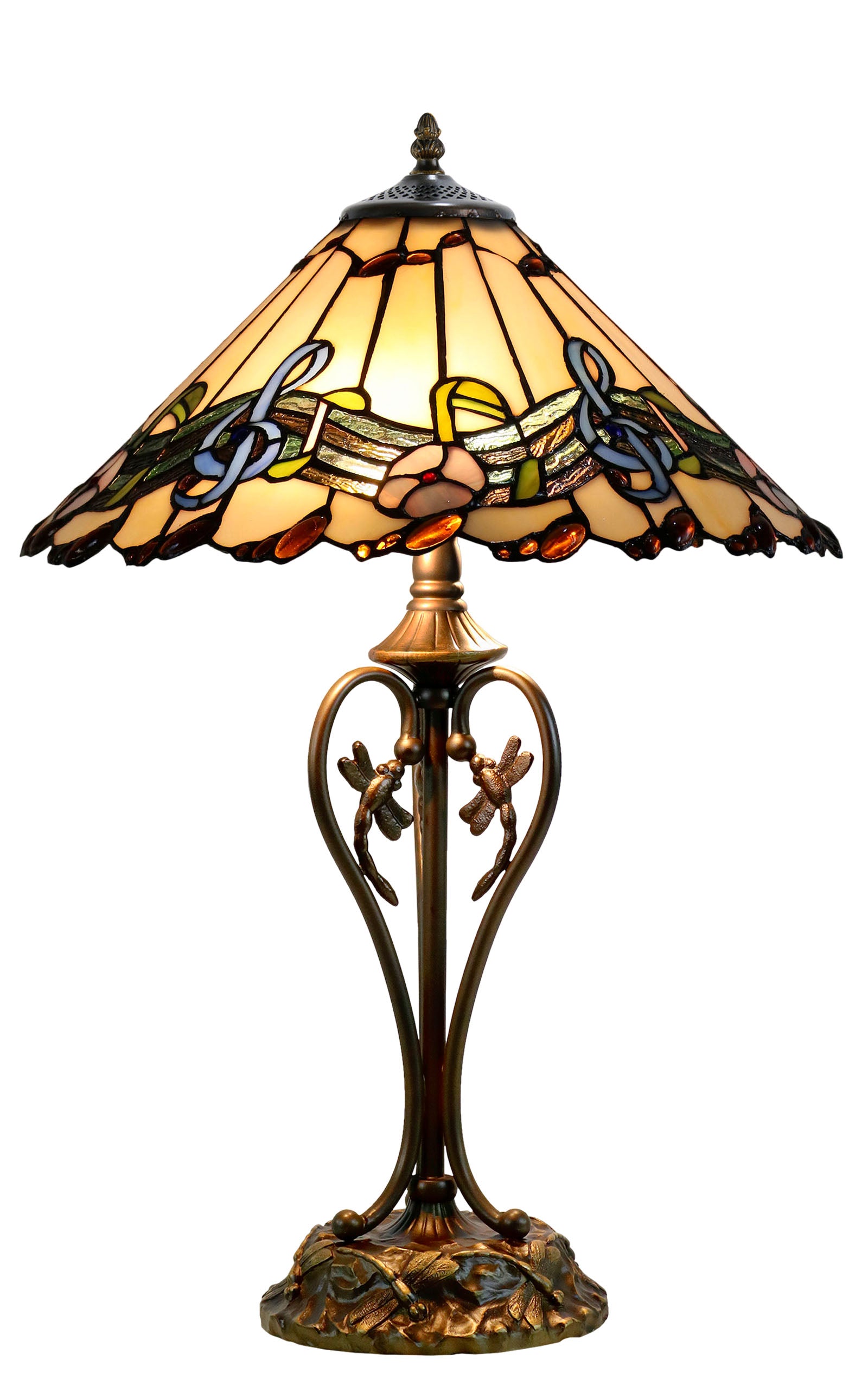 16" Melody and Flower Tiffany Table Lamp with Art Decor Base