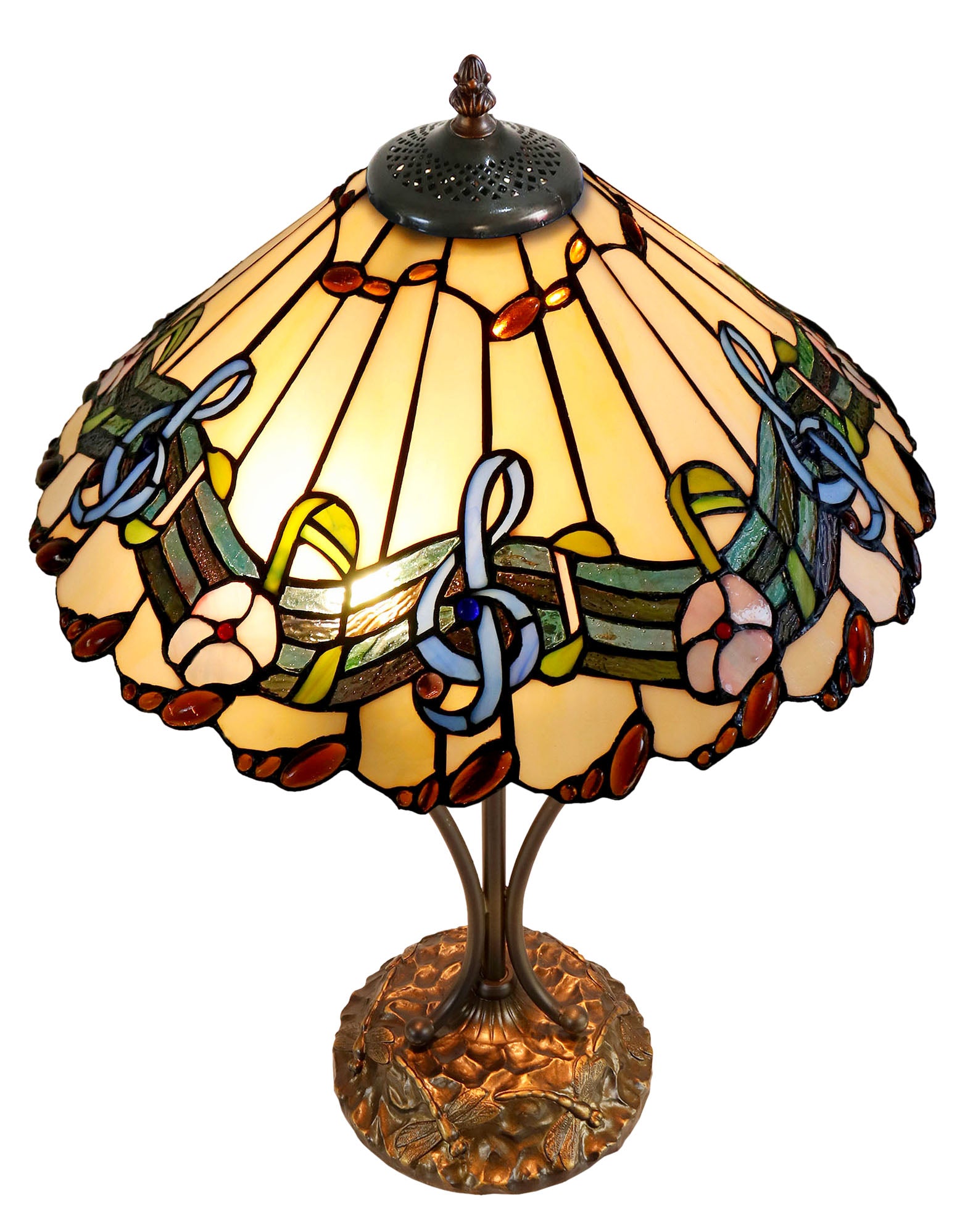 16" Melody and Flower Tiffany Table Lamp with Art Decor Base