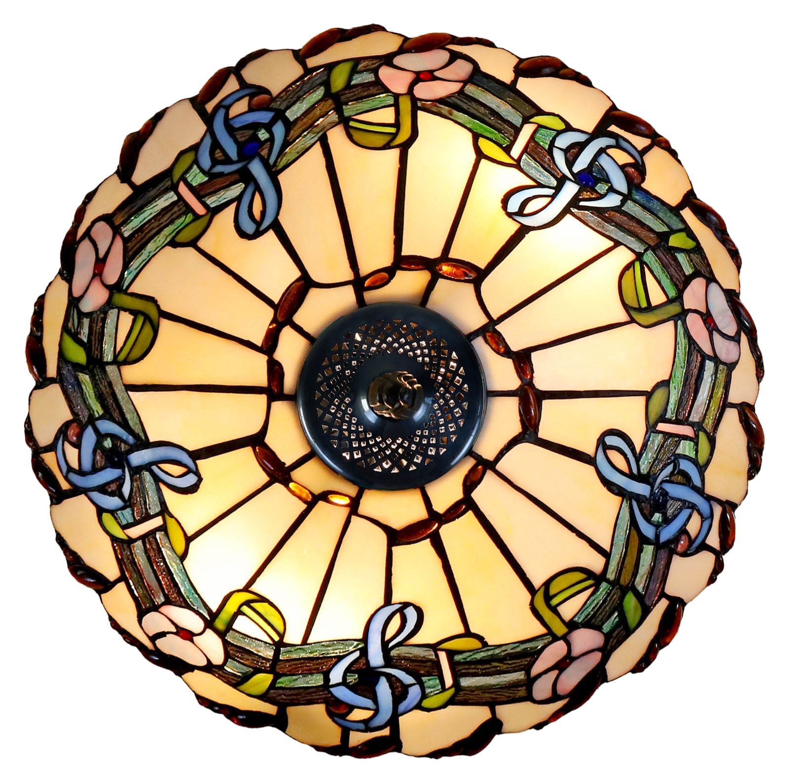 16" Melody and Flower Tiffany Table Lamp with Art Decor Base