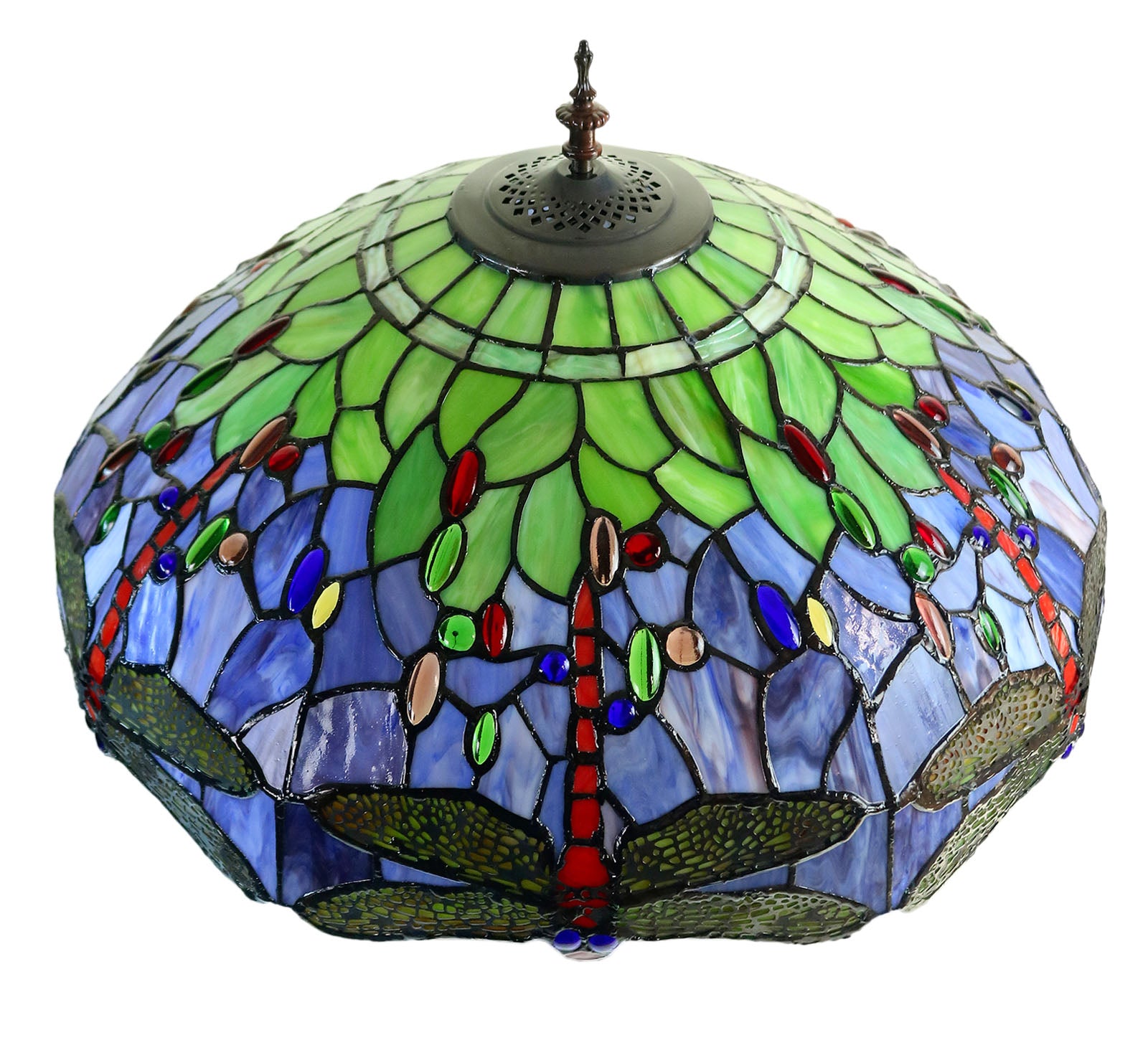Limited Edition Grand 20" Green Purple Dragonfly Style Leadlight Tiffany Floor Lamp