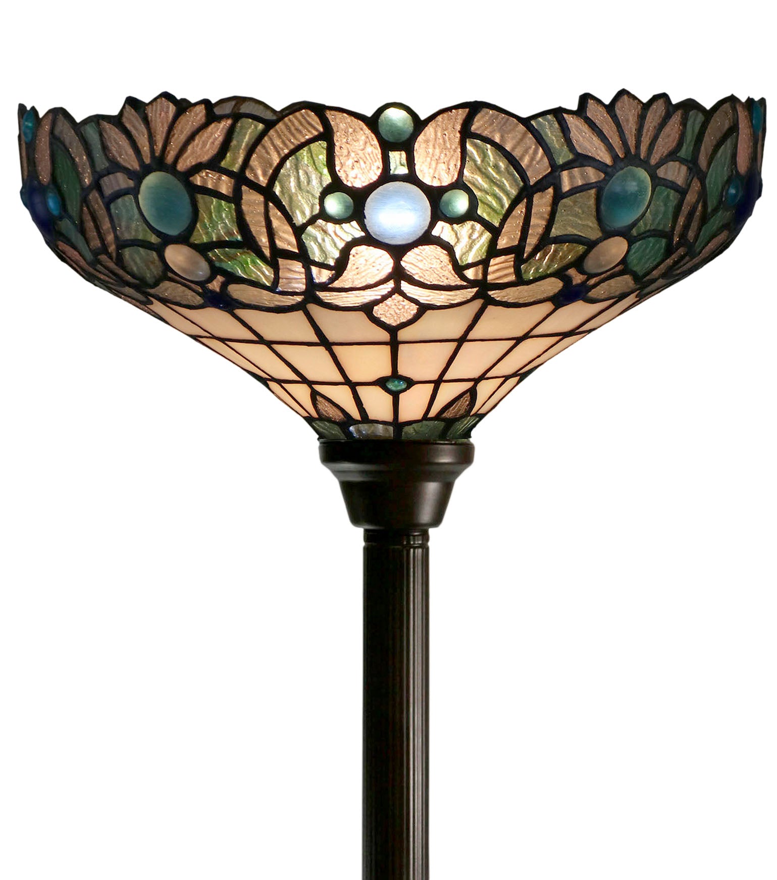 14" Art Nouveau Ocean Blue Tiffany Floor Torchiere Lamp
