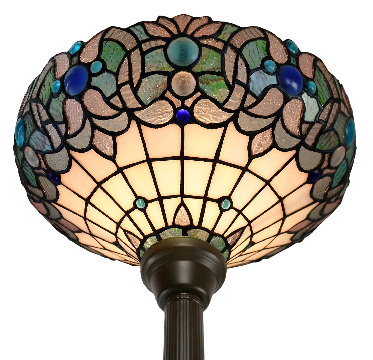 14" Art Nouveau Ocean Blue Tiffany Floor Torchiere Lamp