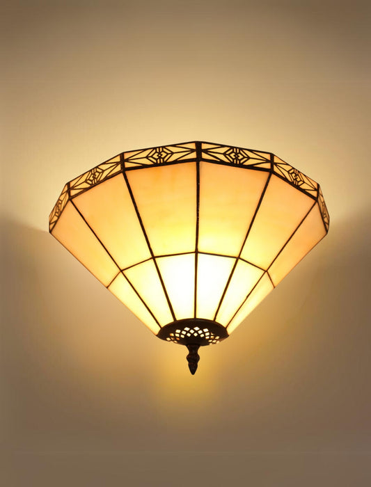 Mission Stained Glass Tiffany Wall Light  with Intricate Filigree Accent