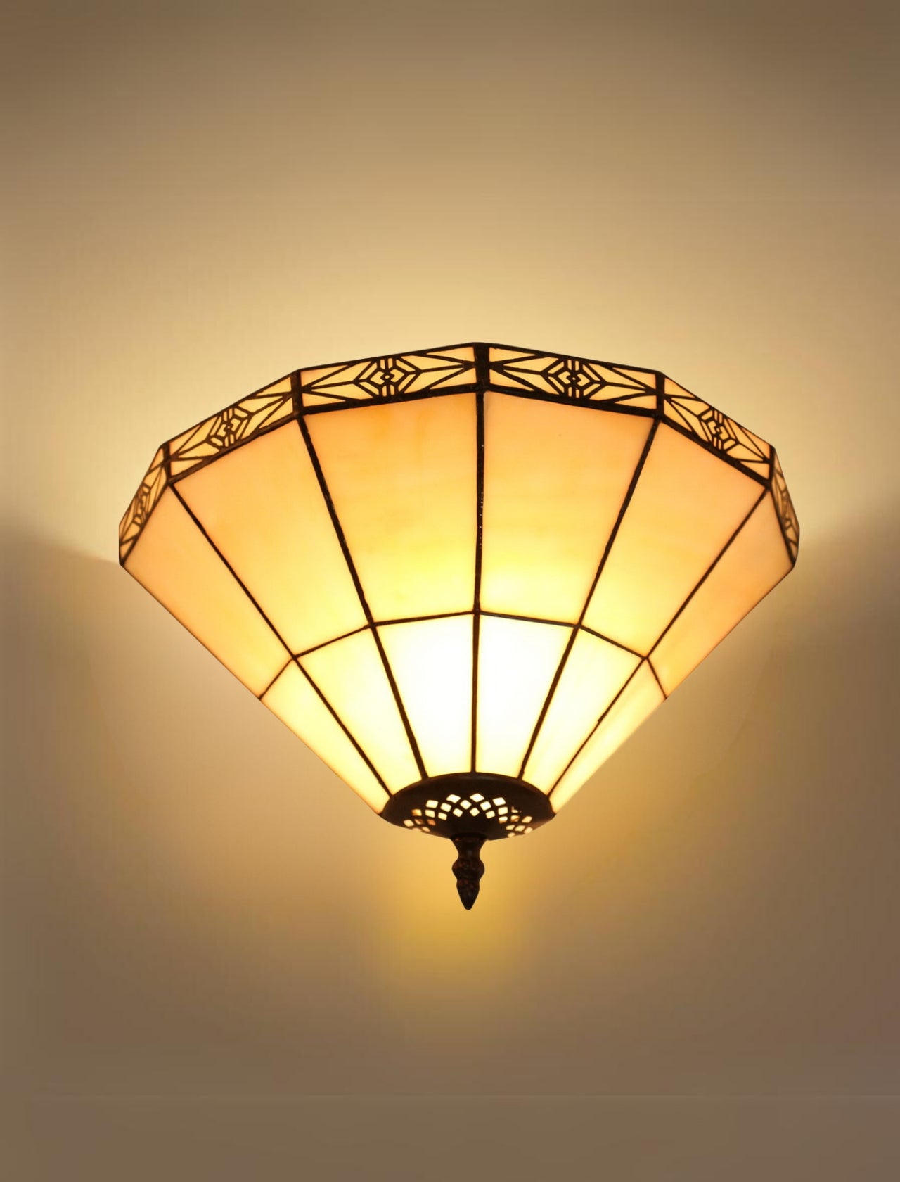 Mission Stained Glass Tiffany Wall Light  with Intricate Filigree Accent