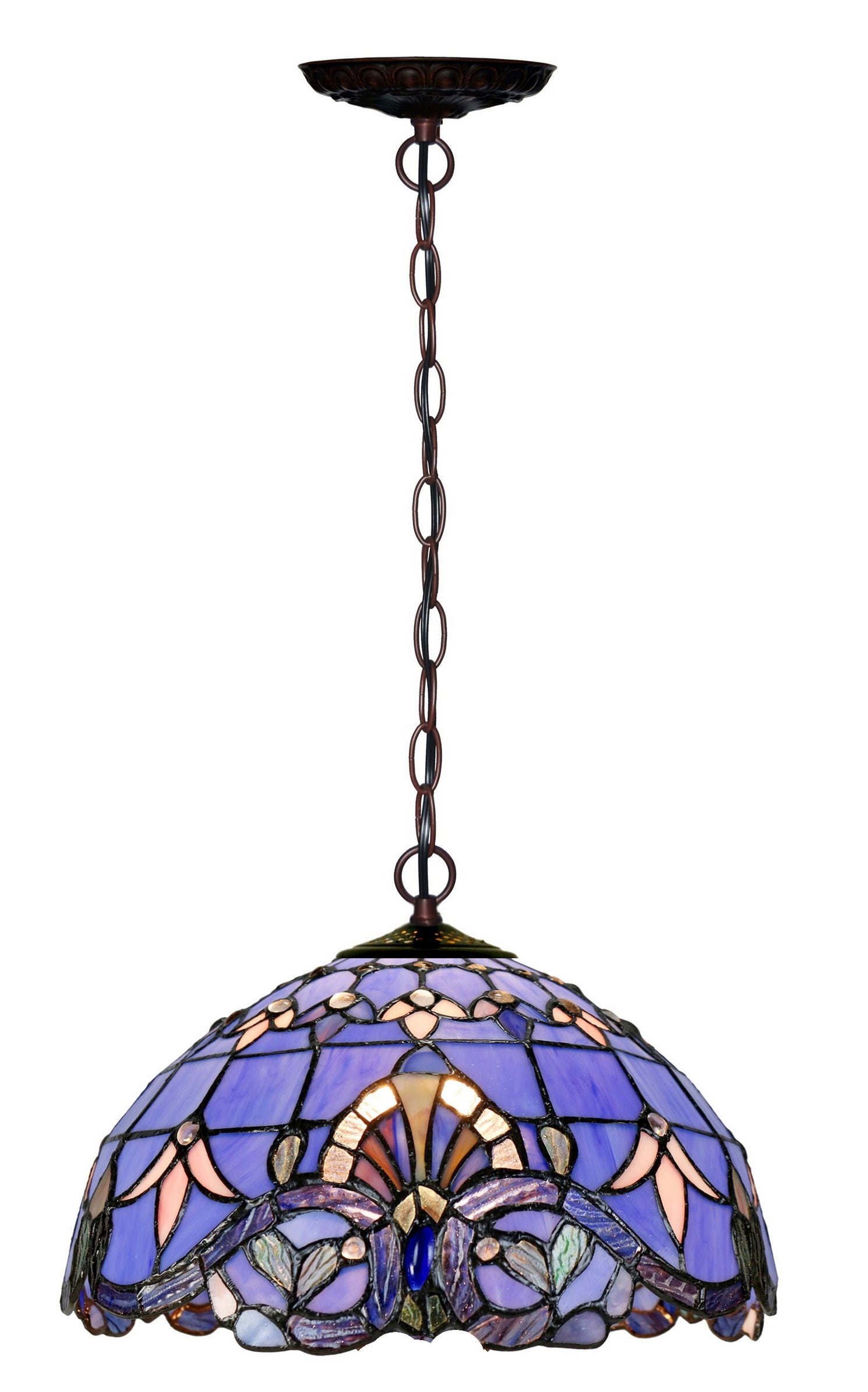 12" Blue Baroque Style Stained Glass Tiffany Pendant Light