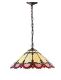 16" Tiffany Amber Stained Glass Pendant Light with ruby-red jewel accents