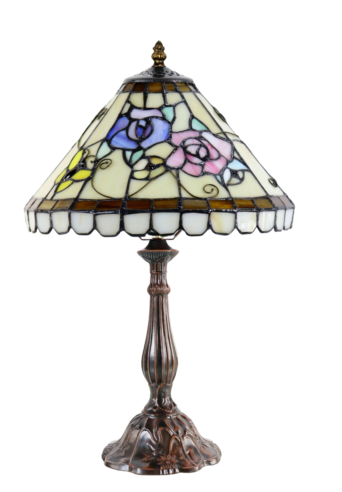 12" Tiffany Style Pink Rose Stained Glass Table Bedside Lamp