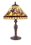 12" Tiffany Pink Rose Stained Glass Table Lamp with Fluted Art Nouveau Base