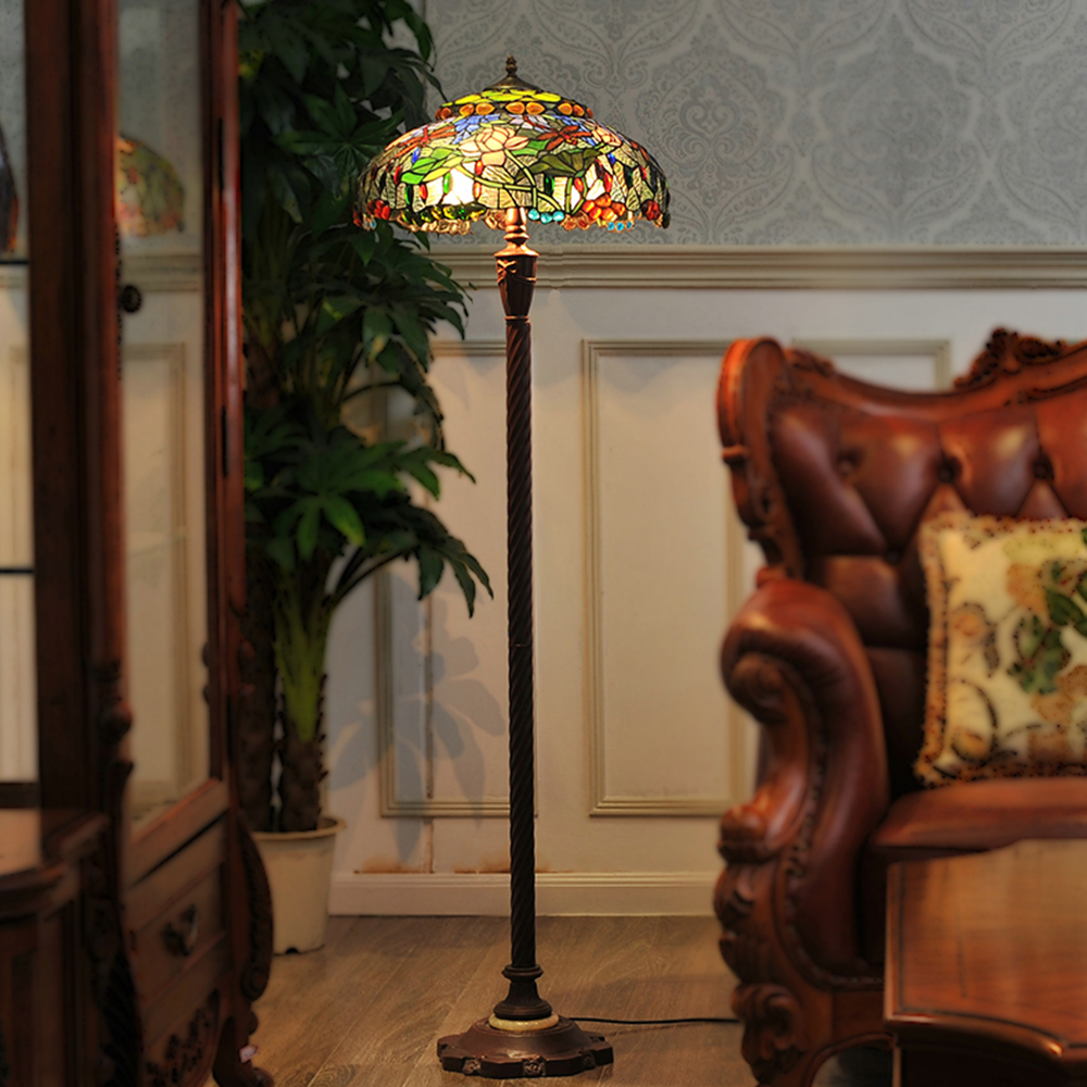 20" Dragonfly & Lotus Tiffany Style Floor Lamp – Handcrafted Stained Glass Art Lamp