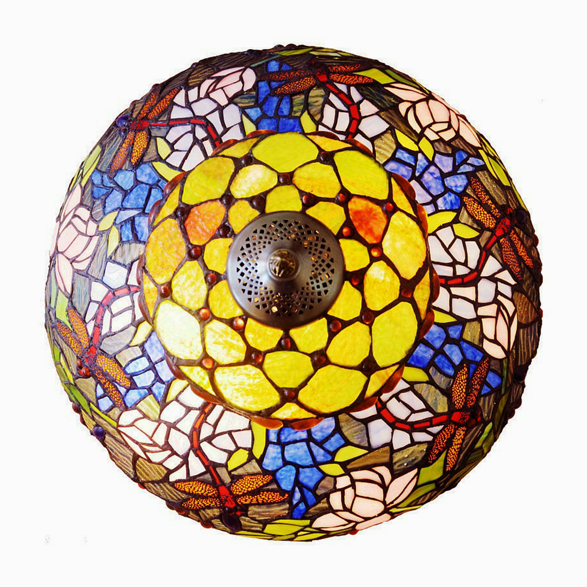 20" Dragonfly & Lotus Tiffany Style Floor Lamp – Handcrafted Stained Glass Art Lamp