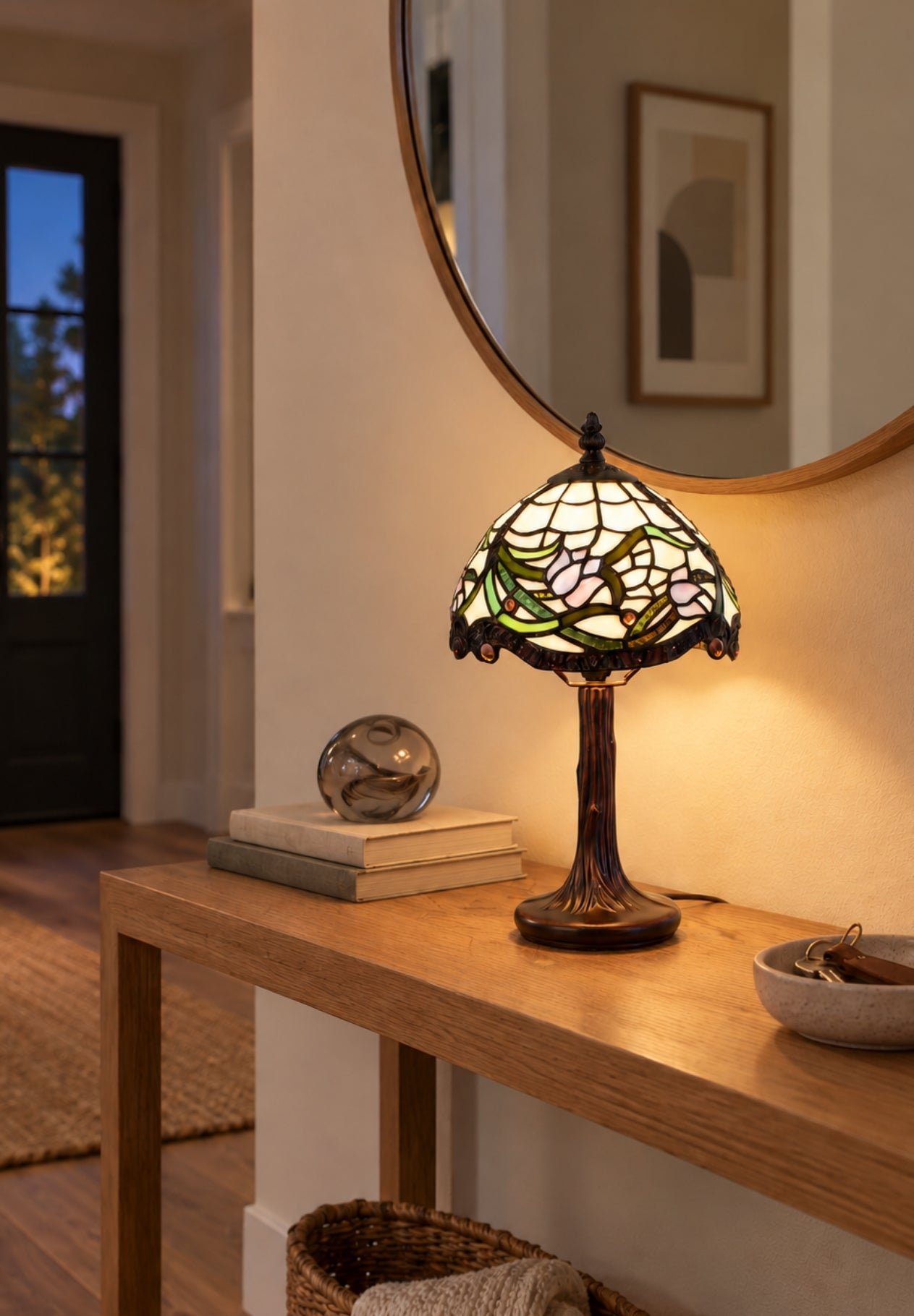 8-Inch Tulips in the Wind Tiffany-Style Small Table Lamp