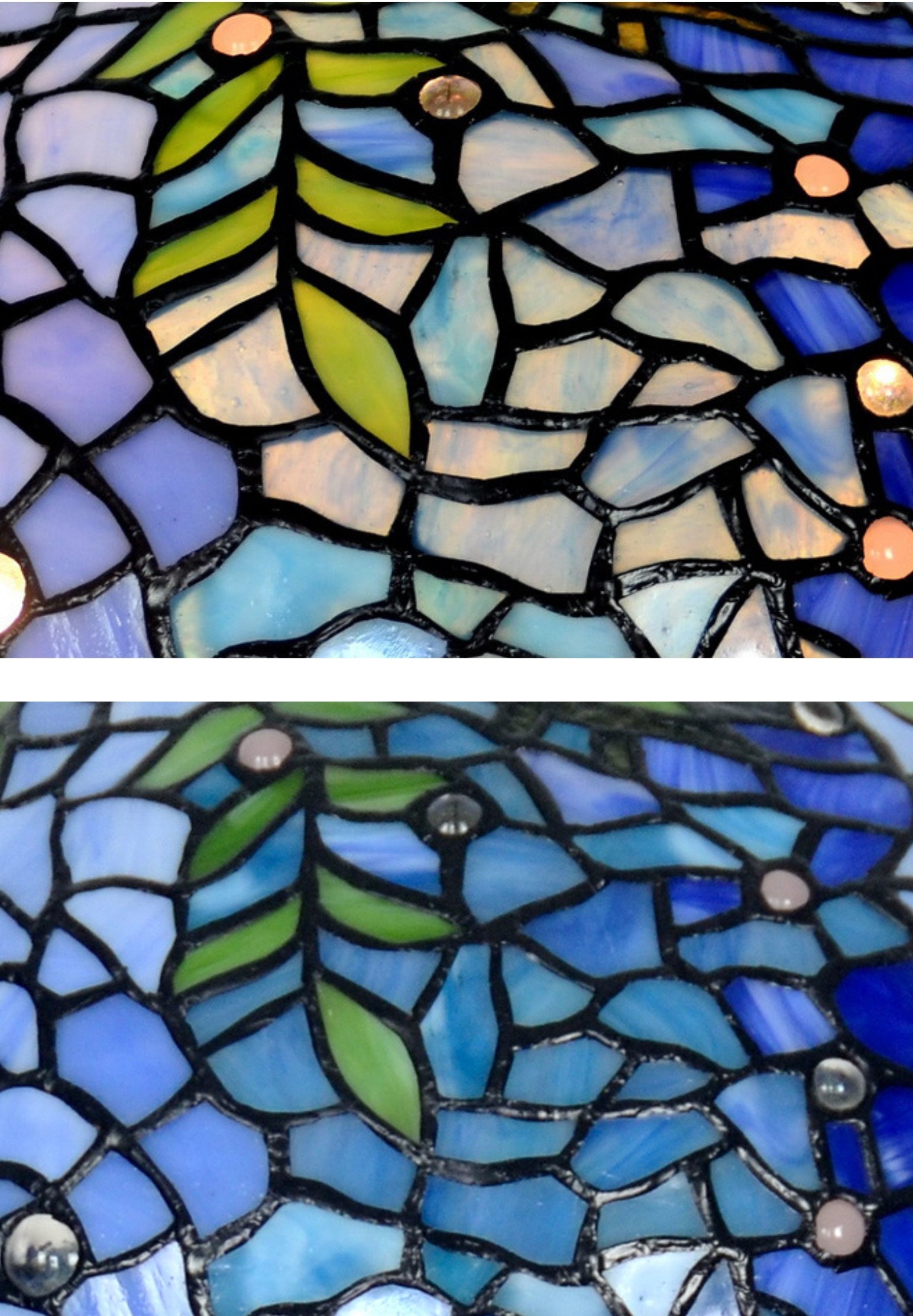 Large 16" Blue Wisteria Style Stained Glass Tiffany Floor Lamp