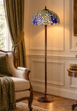 Large 16" Blue Wisteria Style Stained Glass Tiffany Floor Lamp