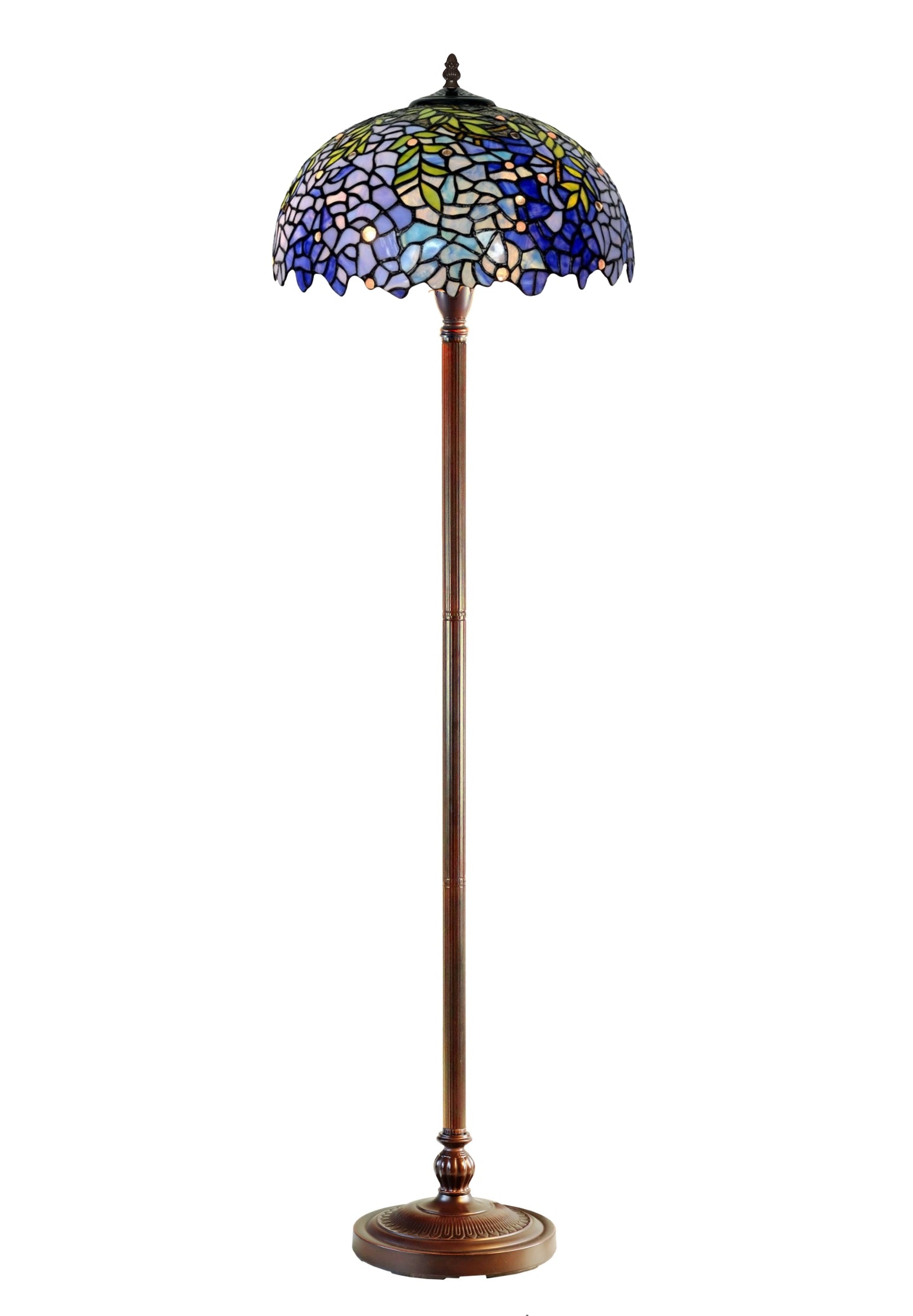 Large 16" Blue Wisteria Style Stained Glass Tiffany Floor Lamp