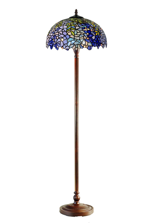 Large 16" Blue Wisteria Style Stained Glass Tiffany Floor Lamp