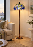 Large 16" Blue Wisteria Style Stained Glass Tiffany Floor Lamp