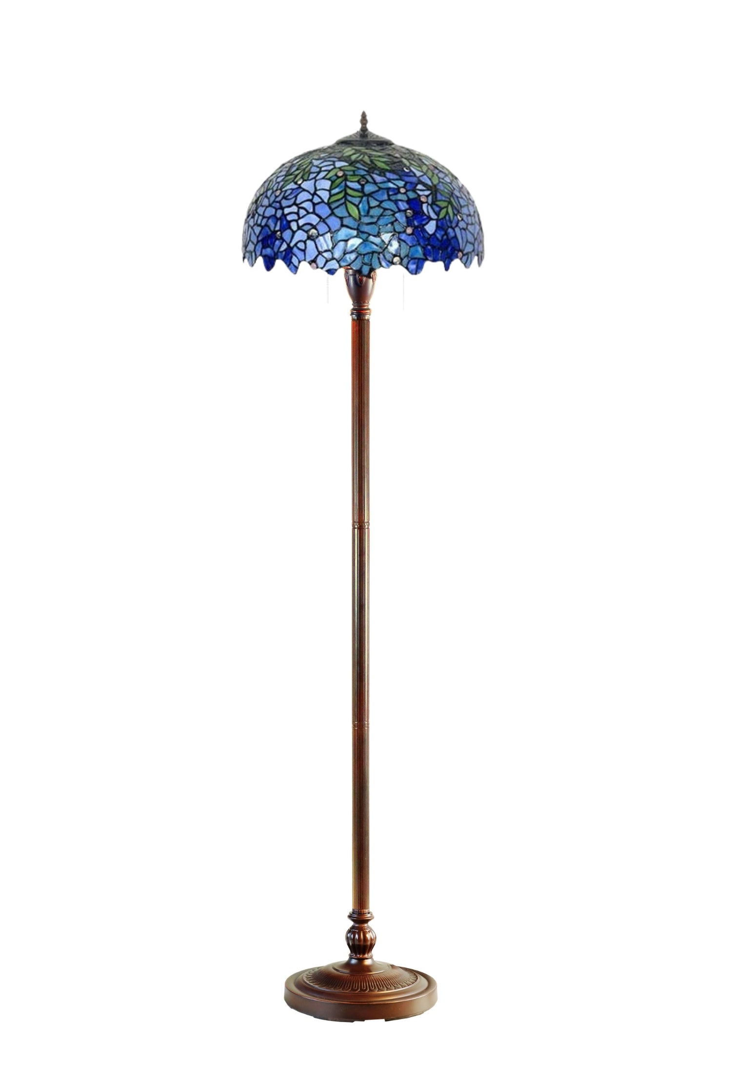Large 16" Blue Wisteria Style Stained Glass Tiffany Floor Lamp