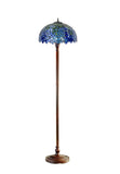 Large 16" Blue Wisteria Style Stained Glass Tiffany Floor Lamp
