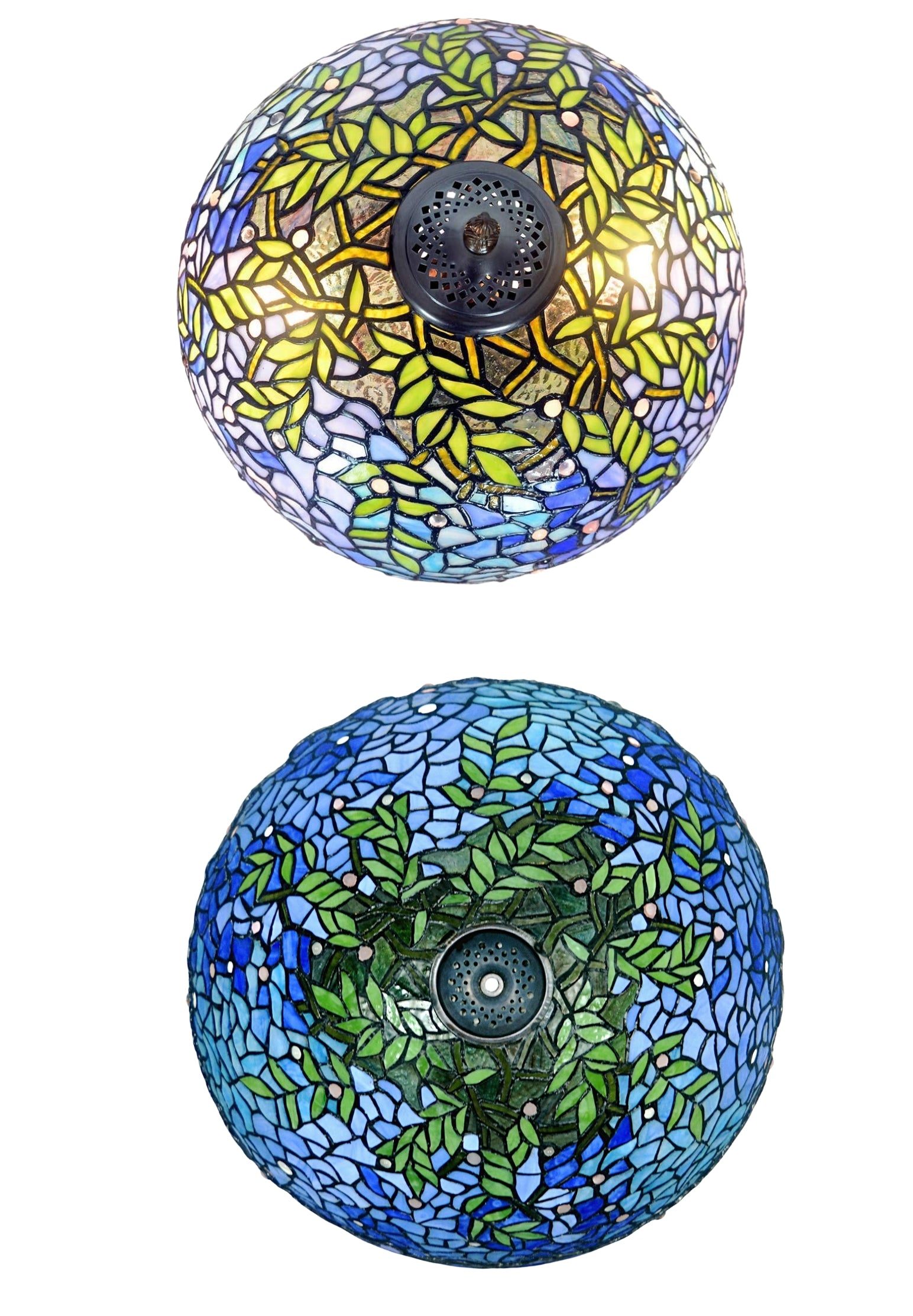 Large 16" Blue Wisteria Style Stained Glass Tiffany Floor Lamp