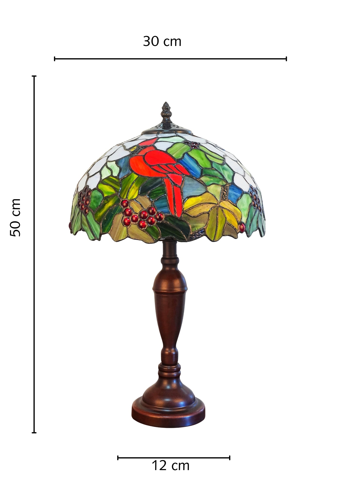 12" Red Cardinal Bird Stained Glass TiffanyBedside Lamp